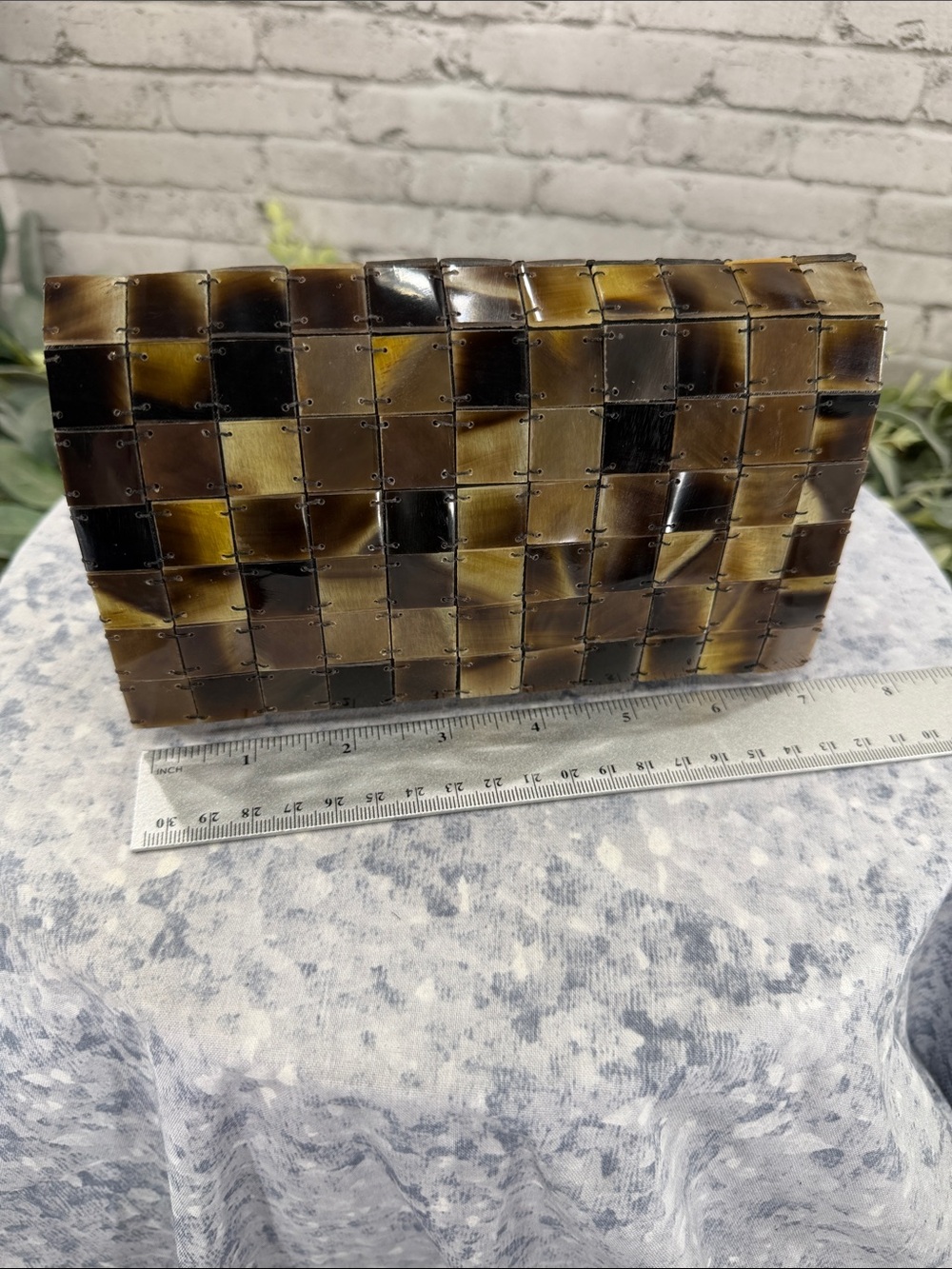 MAD BAGS - Brown Handmade “Horn & Pearl” Collection Petite Stand-Up Clutch NWOT - Picture 9 of 11